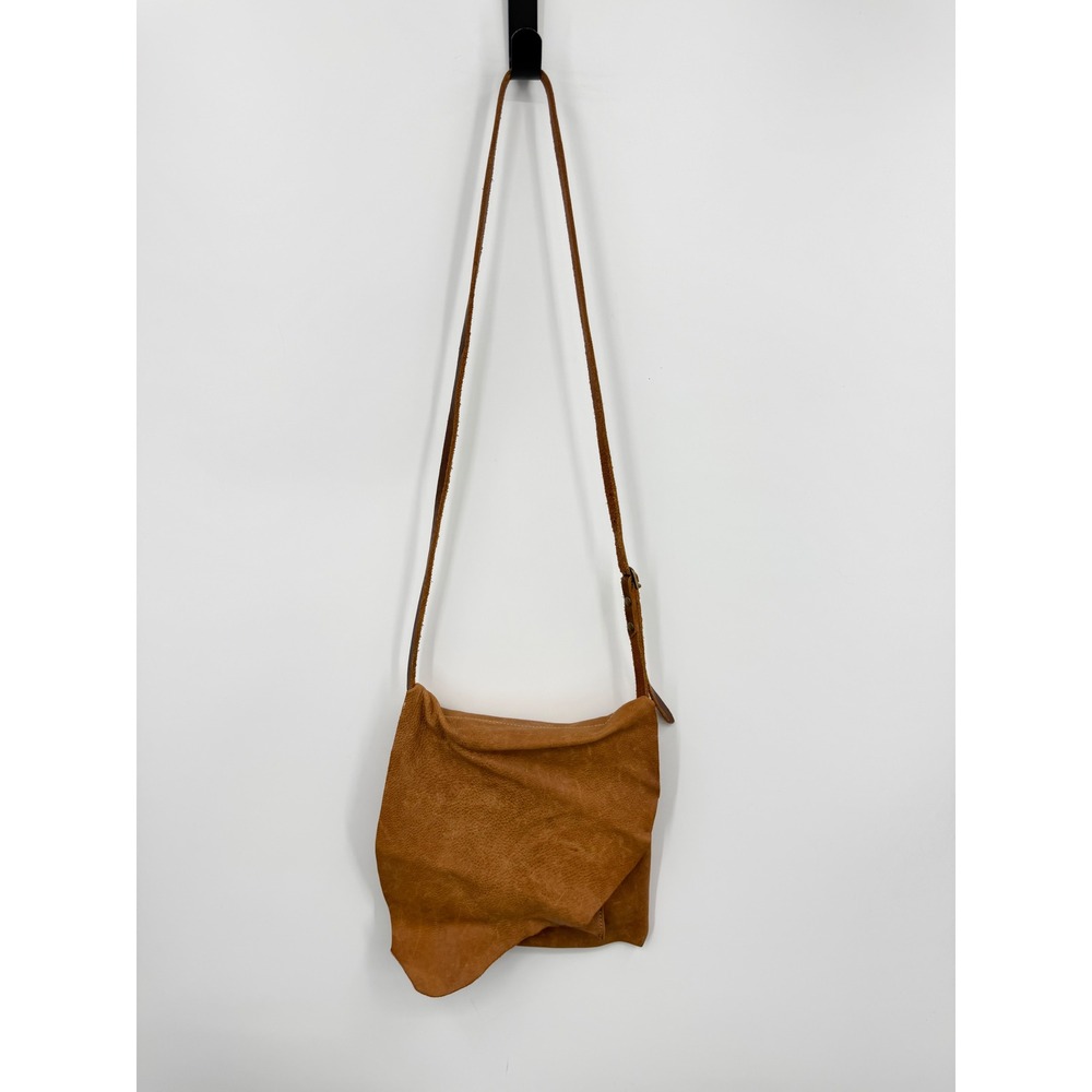 Unbranded Raw Edge Flap Crossbody Bag Women Small Brown Leather Boho Rustic
